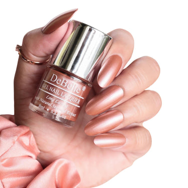 DeBelle Gel Nail Polish Roseate Gold (Metallic Rose Gold Nail Paint)|Non UV - Gel Finish |Chip Resistant | Seaweed Enriched Formula| Long Lasting|Cruelty and Toxic Free| 8ml